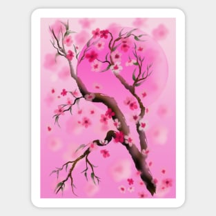 Deep pink sakura (cherry blossoms) sumi-e Sticker